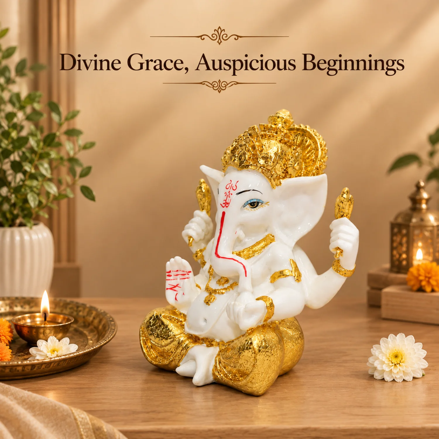 Ganesha in White and Gold-Tone