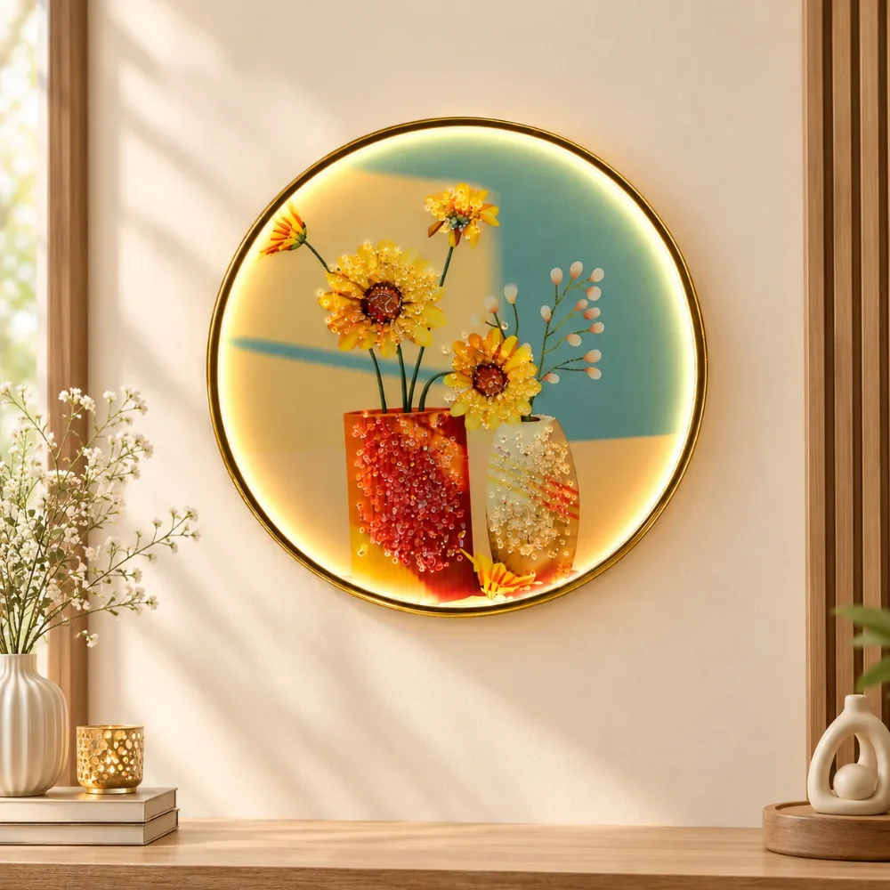 Sunny Flowers in a Colourful Circle