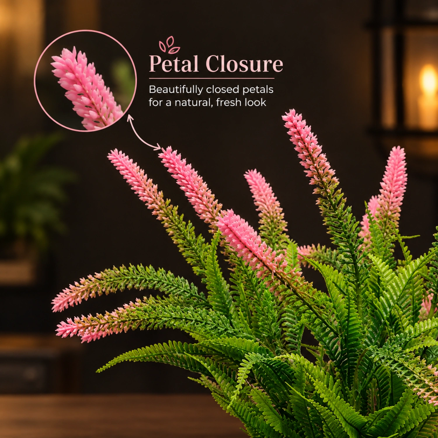 Soft Pink Spikes with Fern-Like Greenery