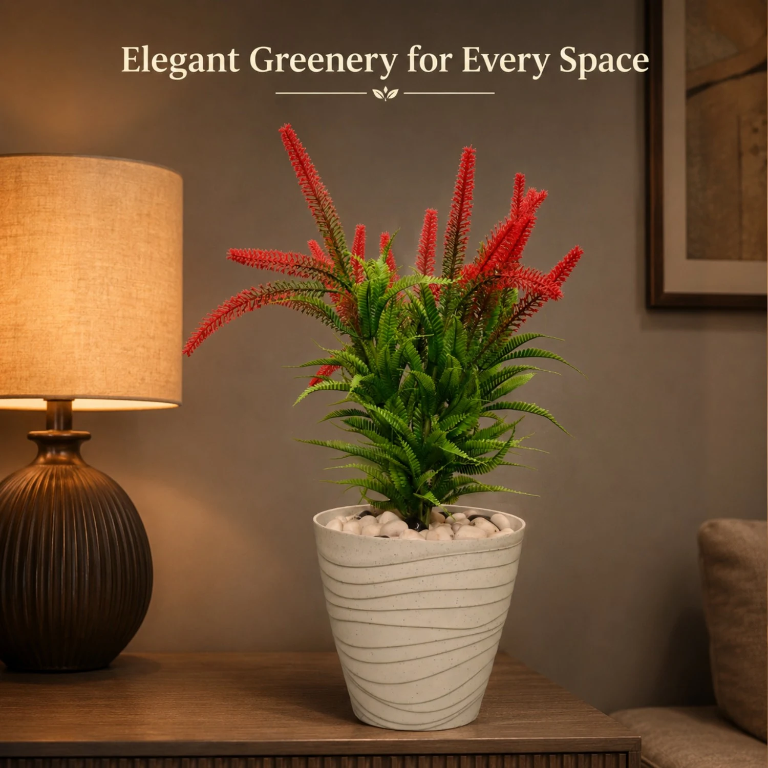 Red Floral Spikes above Layered Greenery