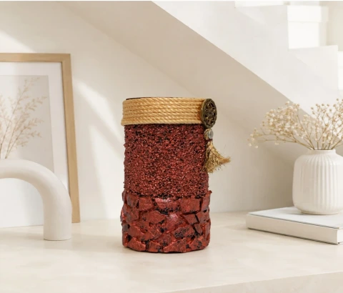 Rust Mosaic-Style Tassel Vase