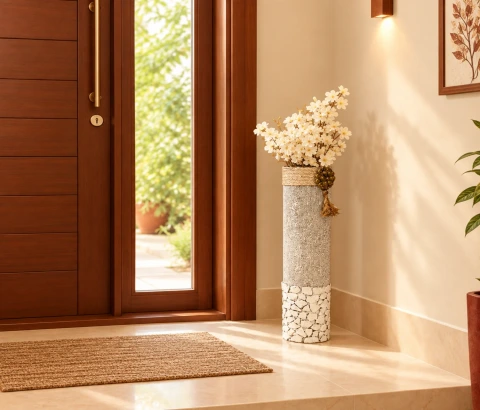 Tall White Textured Mosaic-Style Vase