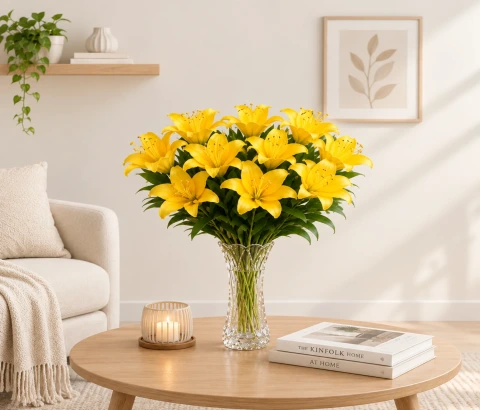 Artificial Yellow Lily Flower Stick