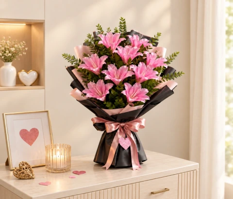 Artificial Soft Pink Lily Flower Stick