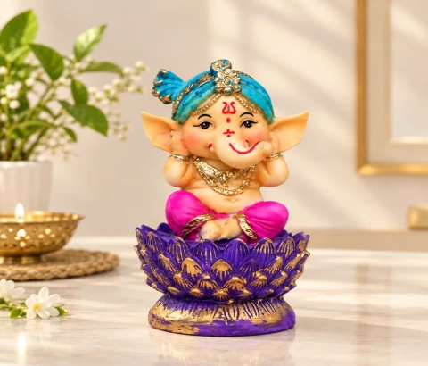 Royal Lotus Ganesha with Hands over Ears