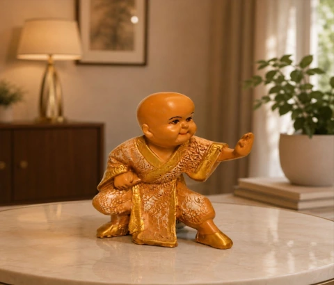 Small Golden Peach Martial-Arts Monk Figurine
