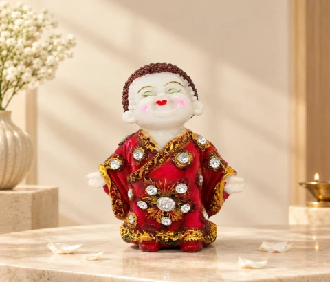 Standing Baby Buddha in Red and Gold-Tone Robe