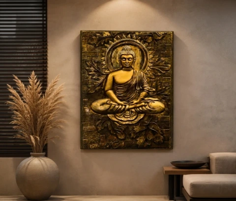 Antique Gold-Tone Meditating Buddha Wall Art