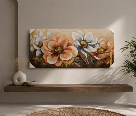 Peach and White Flowers with Golden Centres Wall Art
