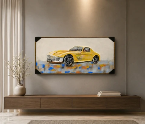 Yellow Sports Car on Abstract Ground Wall Art