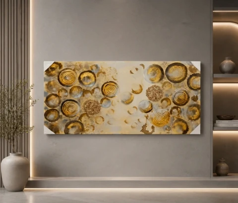 Golden and Grey Circle Pattern Abstract Wall Art