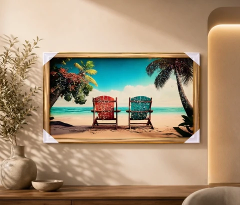 Tropical Beach Chairs and Palm Trees Wall Art