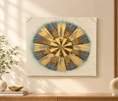 Gold and Grey Radial Abstract Wall Art