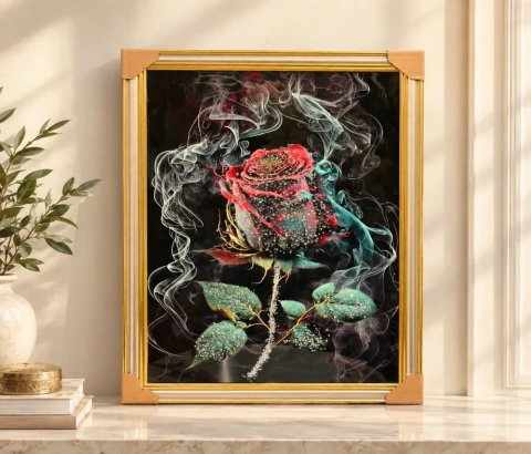 Red Rose with Pale Swirling Wisps Wall Art