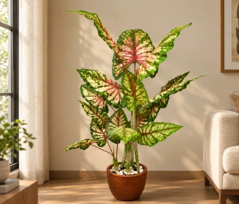 Artificial Pink and Cream Variegated Leaf Plant