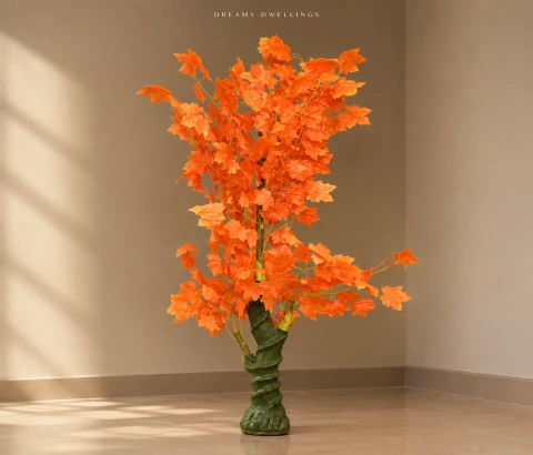 Artificial Orange Maple-Style Tree with Green Base