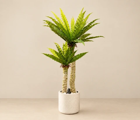 Artificial Twin-Trunk Wavy Leaf Plant