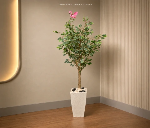 Artificial Cream-Edged Green Foliage Tree