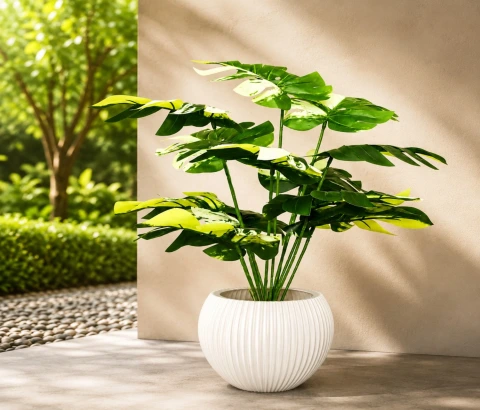 Artificial White and Green Variegated Split-Leaf Plant