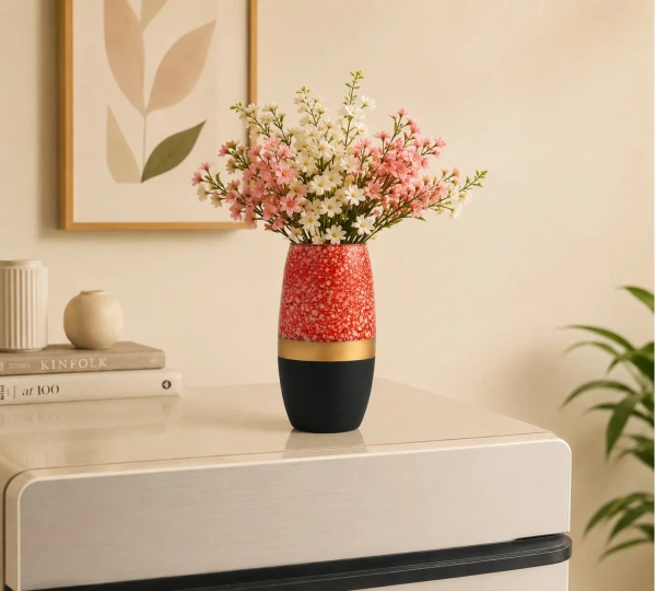 Red Speckled Vase with Gold-Tone Band