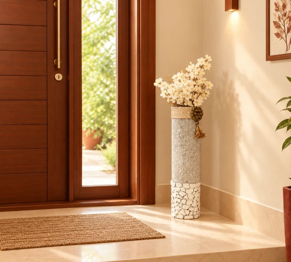 Tall White Textured Mosaic-Style Vase