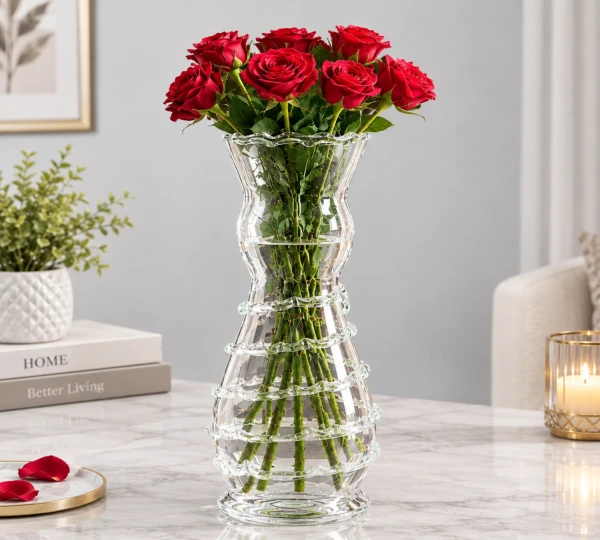 Clear Sculpted Vase with Spiral Detail