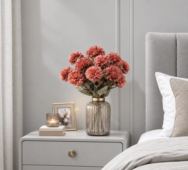 Artificial Rust Brown Pom-Pom Flower Bunch