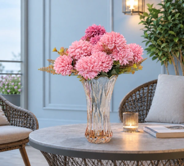 Artificial Pink Pom-Pom Flower Bunch