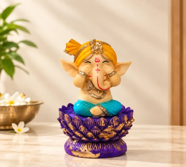 Royal Lotus Ganesha with Hands over Eyes