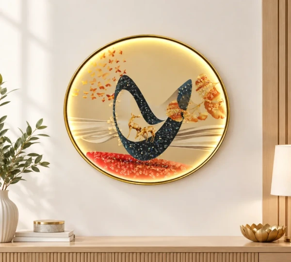 Round Deer and Butterfly Abstract Wall Art