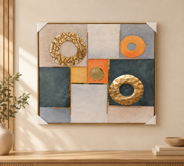 Geometric Colour Blocks with Golden Rings Wall Art