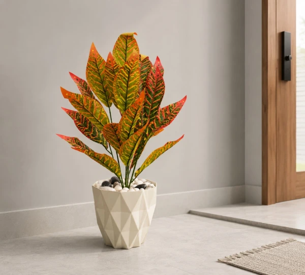 Artificial Multicolour Croton-Style Leaf Plant