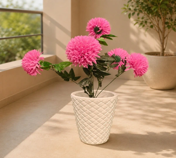 Artificial Fuchsia Pink Pom-Pom Flower Plant
